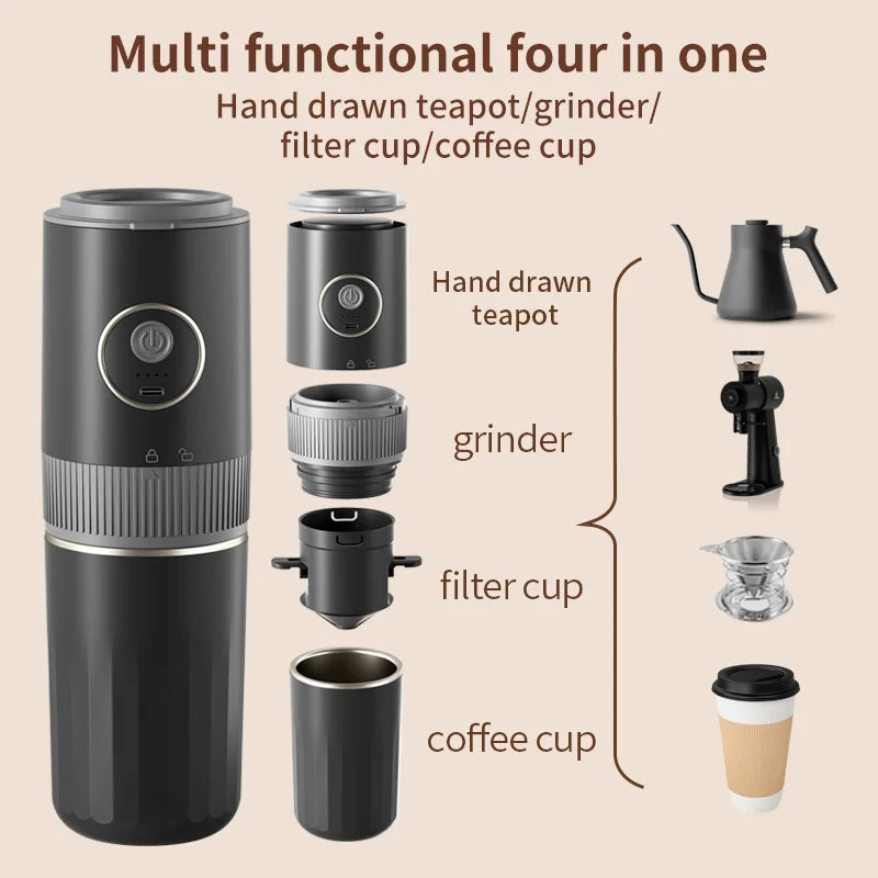 All-in-One Coffee Maker Travel-Friendly Handheld Espresso Machine with Built-in Grinder MINI for Home And Outdoor use