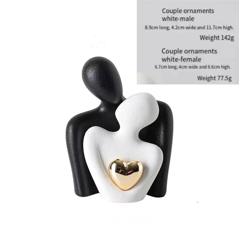 Hugging Couple Statue Ceramic Lover Figurine Home Decor Abstract Modern Sculpture
