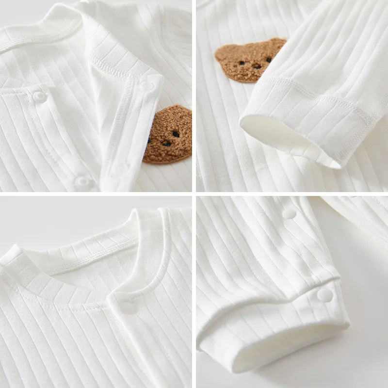 Baby Romper -Autumn Solid Color Cotton Bear Jumpsuit for Newborns 0-18