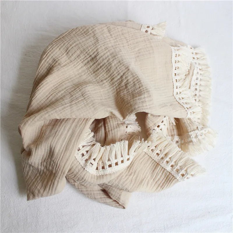 Infant Quilt Size Cotton Muslin Swaddle Blankets - Tassel Newborn Wrap