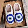 Evil Eye Pattern Devil's Eye Embroidered Plush Home Thick-Soled Plush Cotton Slippers Non-Slip Slippers Preferred for Gifts