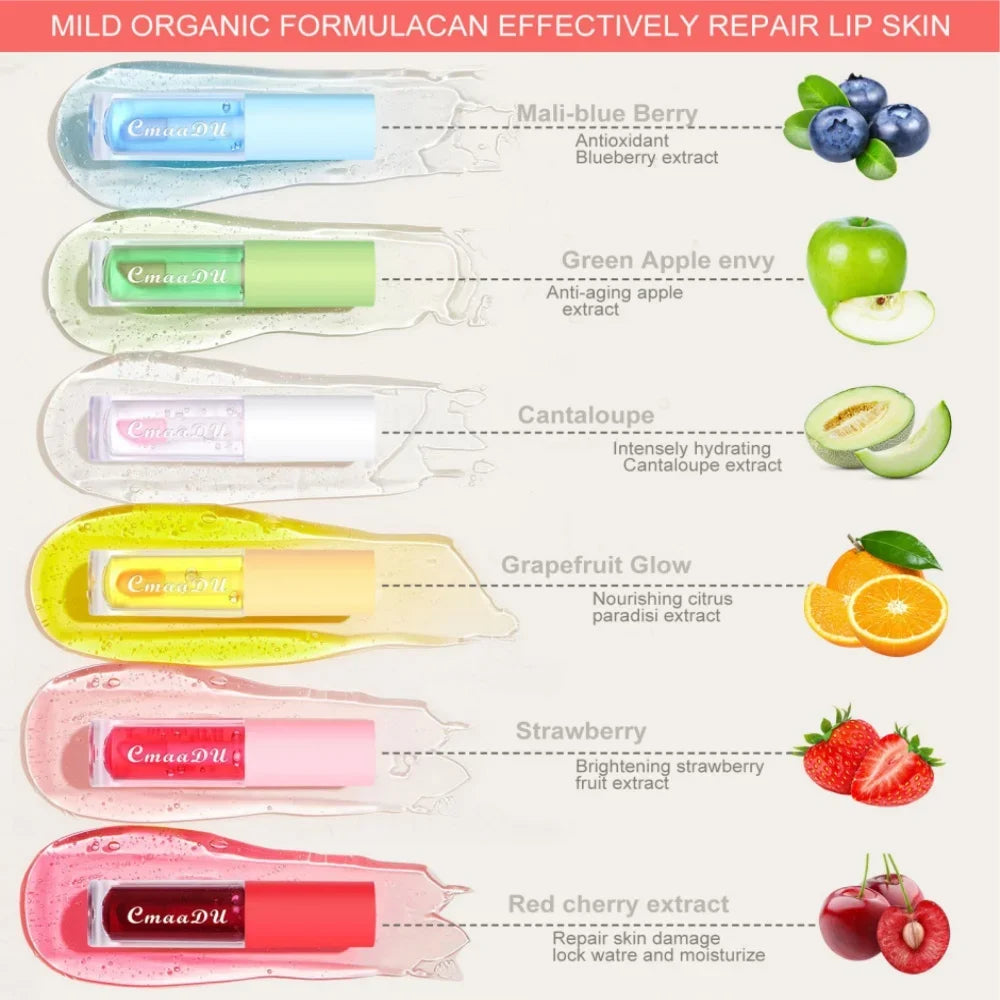 6pcs Set Fruit Lipgloss Nourishes Color Chaging Lip Gloss Repair Your Lip Skin Moisturizing Lip Oil Makeup Lip Glaze Set ﻿