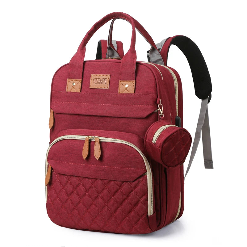 Mother and baby portable, folding bed bag large capacity, travel portable backpack diaper bag nursing bag