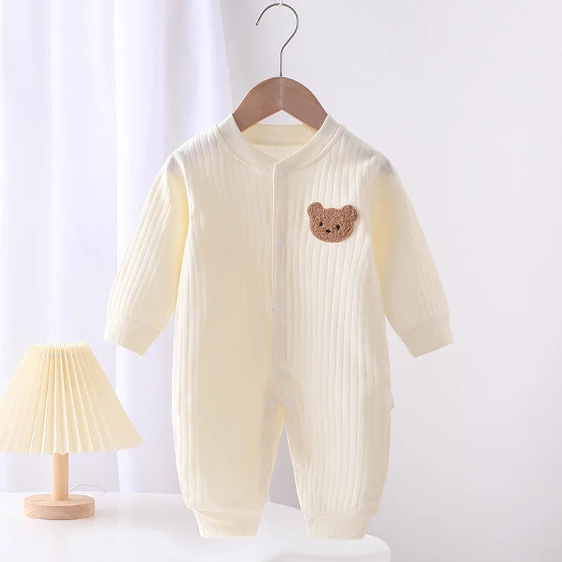Baby Romper -Autumn Solid Color Cotton Bear Jumpsuit for Newborns 0-18