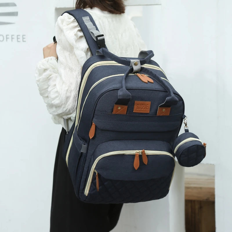 Mother and baby portable, folding bed bag large capacity, travel portable backpack diaper bag nursing bag