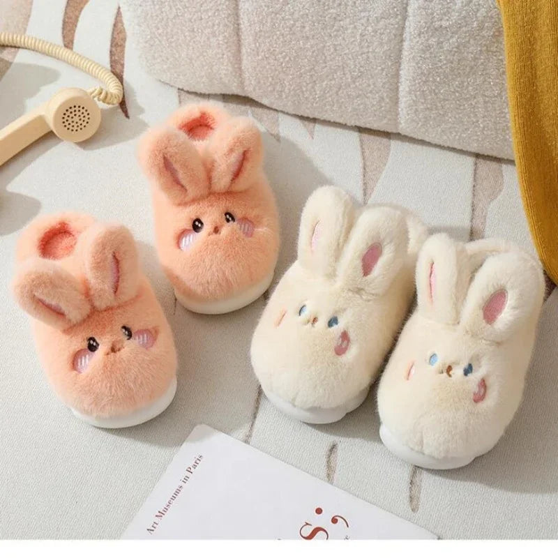 Winter Funny Cartoon Slippers Women Indoor Cute Rabbit Ear Sandals Men Indoor Plush Non-slip Warm Sandal Adult Solid Color Shoes