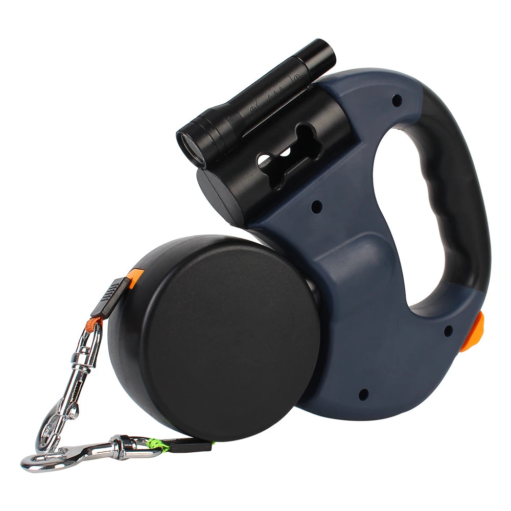 Auto Retractable Dual Dog Leash 3m With Flashlight Waste Bag Box Roulette Double-Ended Traction Rope Pet supplies
