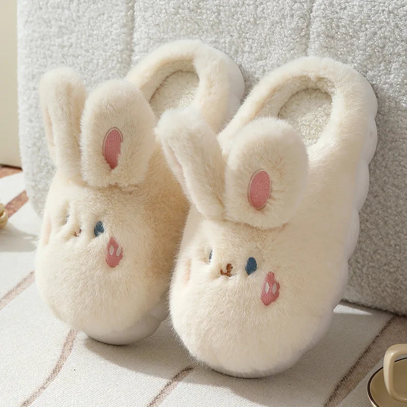 Winter Funny Cartoon Slippers Women Indoor Cute Rabbit Ear Sandals Men Indoor Plush Non-slip Warm Sandal Adult Solid Color Shoes