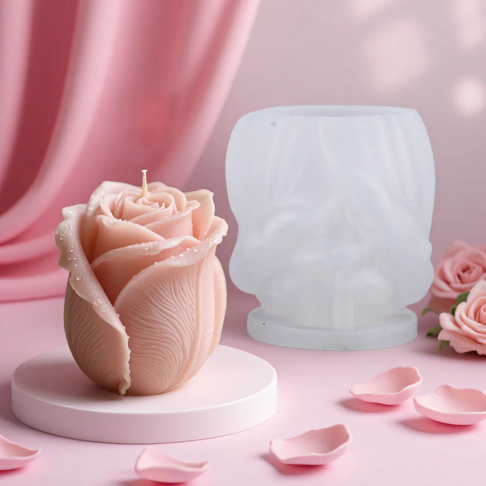 Rose Pillar Candle/Soap Molds Silicone 3D Rose Flower Resin Mould for Valentines Anniversary Wedding Table Home Decor