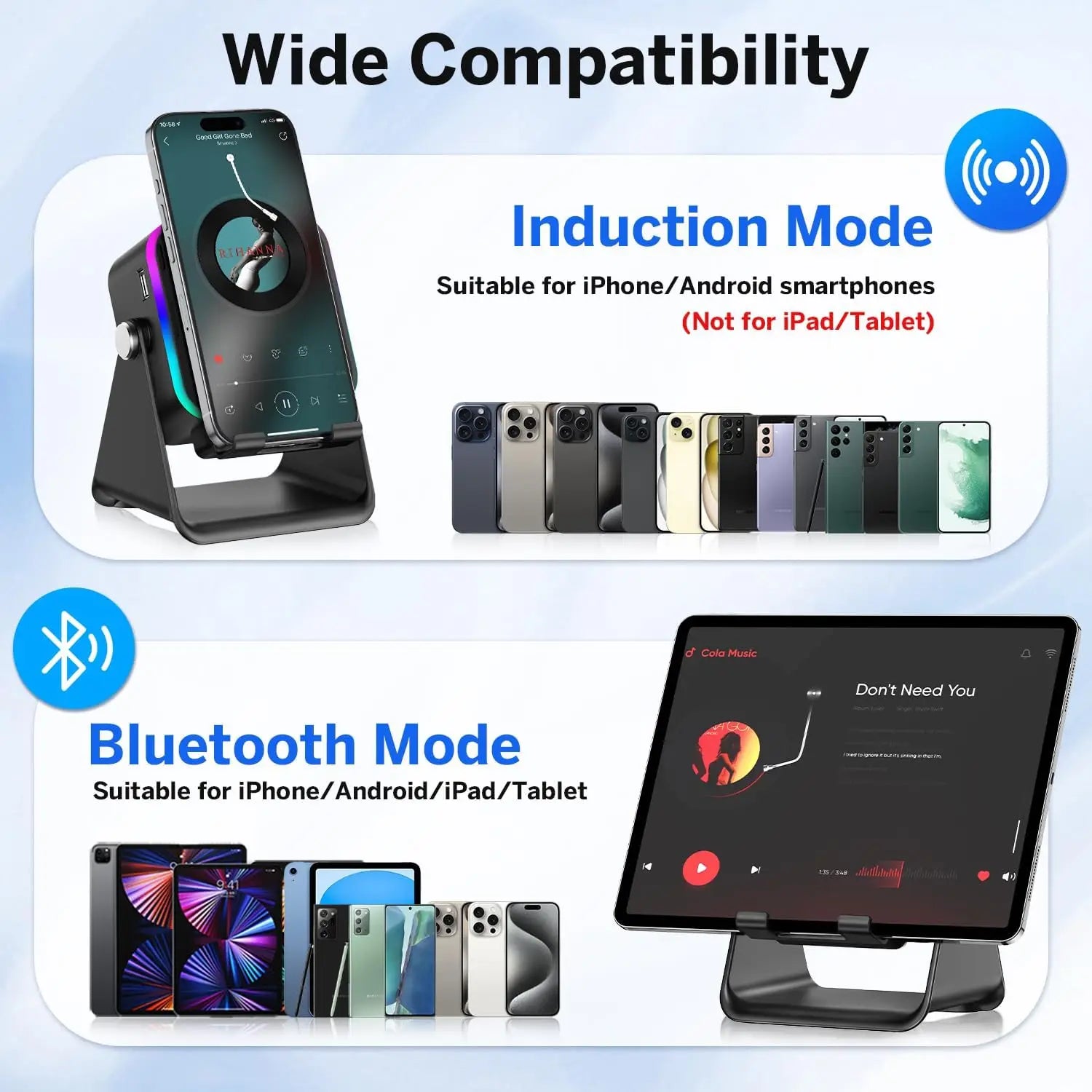 5-in-1 Auto-Induction Wireless Bluetooth Speaker | RGB Light Portable HiFi Speaker with Phone Holder