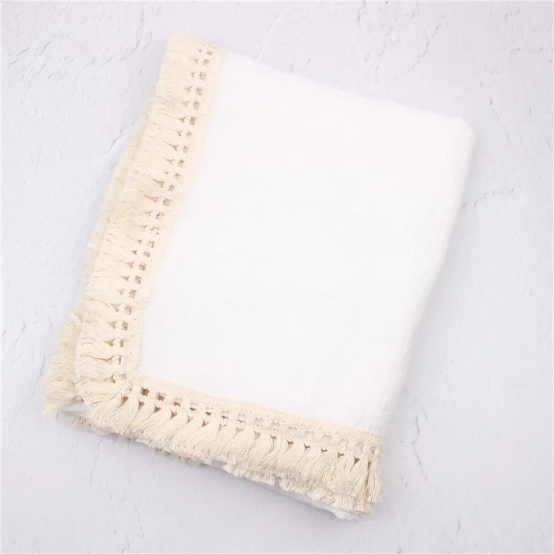 Infant Quilt Size Cotton Muslin Swaddle Blankets - Tassel Newborn Wrap