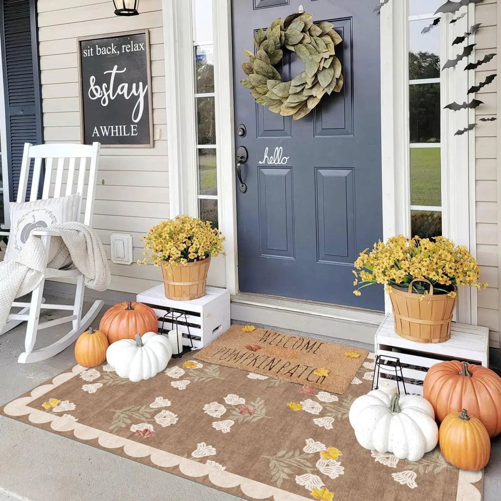 Washable Indoor Outdoor Mats for Front Door Non-Slip Porch Rug Sage Green Vintage Farmhouse Throw Rugs for Living Room Bedroom Entryway Kitchen Office Porch Decor