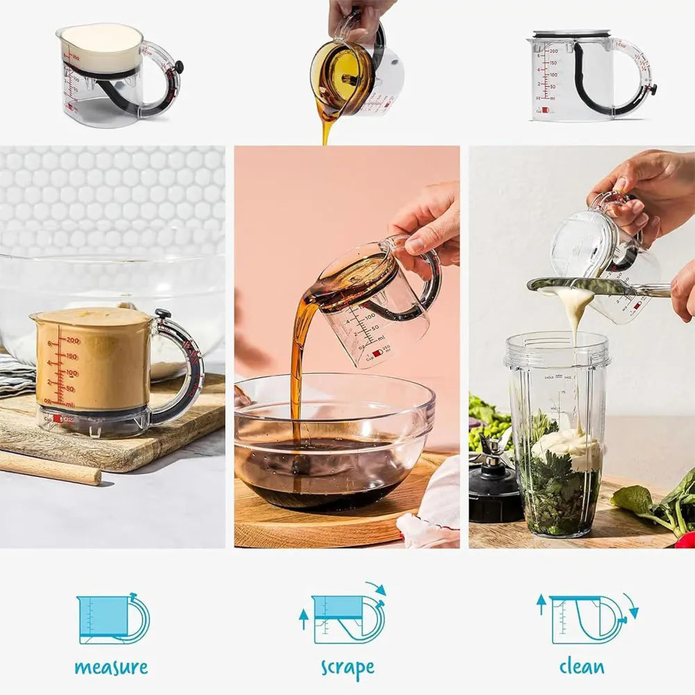 Adjustable 4-In-1 Measuring Cup Multi-Functional Measuring Cup with Scraper-Style Seal Base Measurings Cube Cups for Cooking