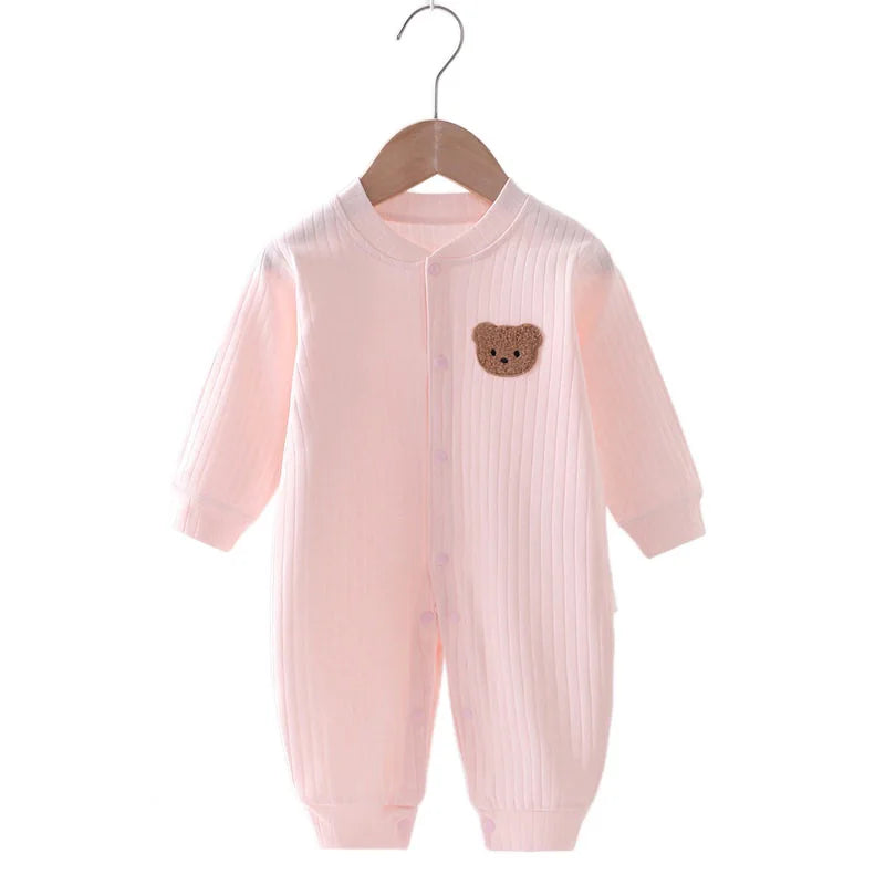 Baby Romper -Autumn Solid Color Cotton Bear Jumpsuit for Newborns 0-18