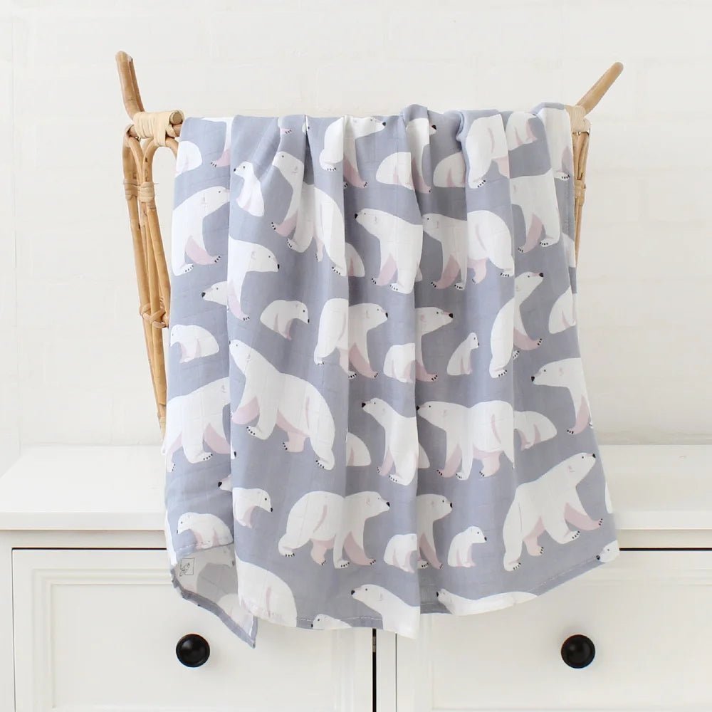 Printed Muslin Fabric Baby Blankets Wrap Eucalyptus Organic Cotton.