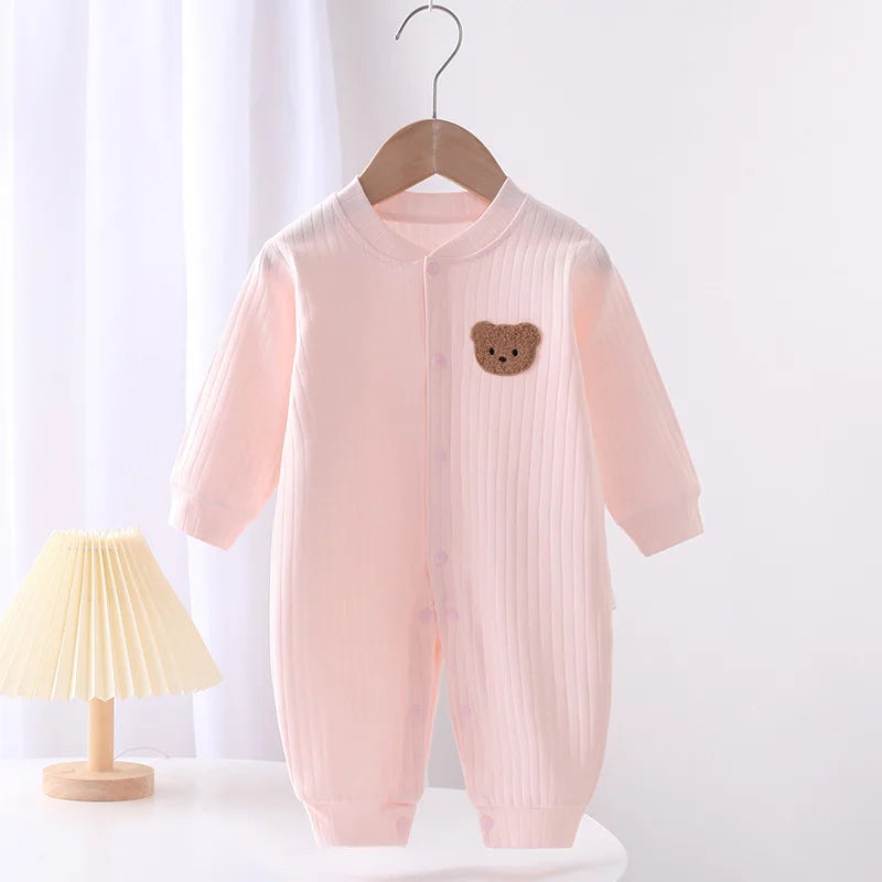 Baby Romper -Autumn Solid Color Cotton Bear Jumpsuit for Newborns 0-18