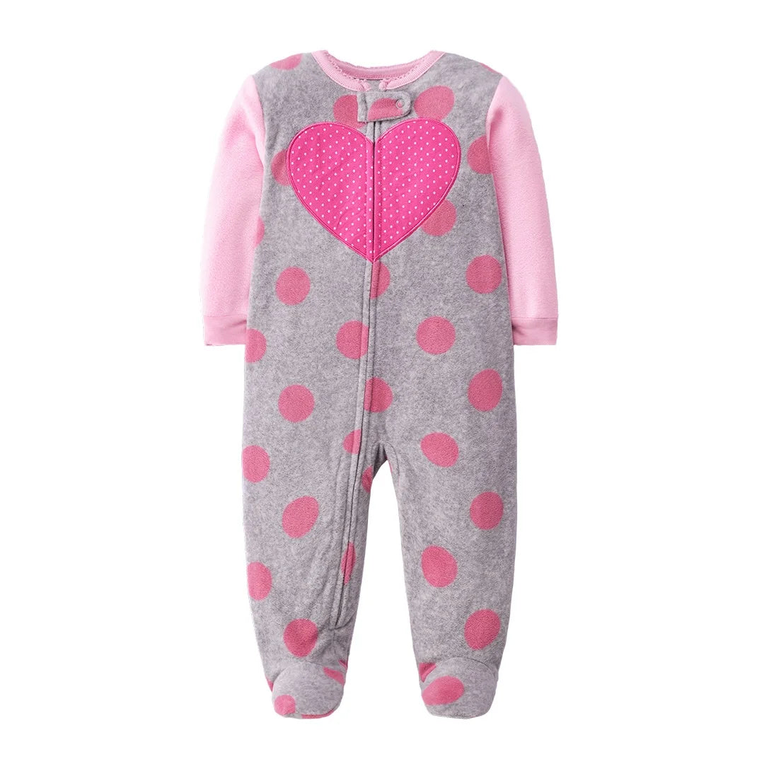 Pajamas Zipper Onesie - Warm Micro Fleece Baby Girl Romper 0-12 Months