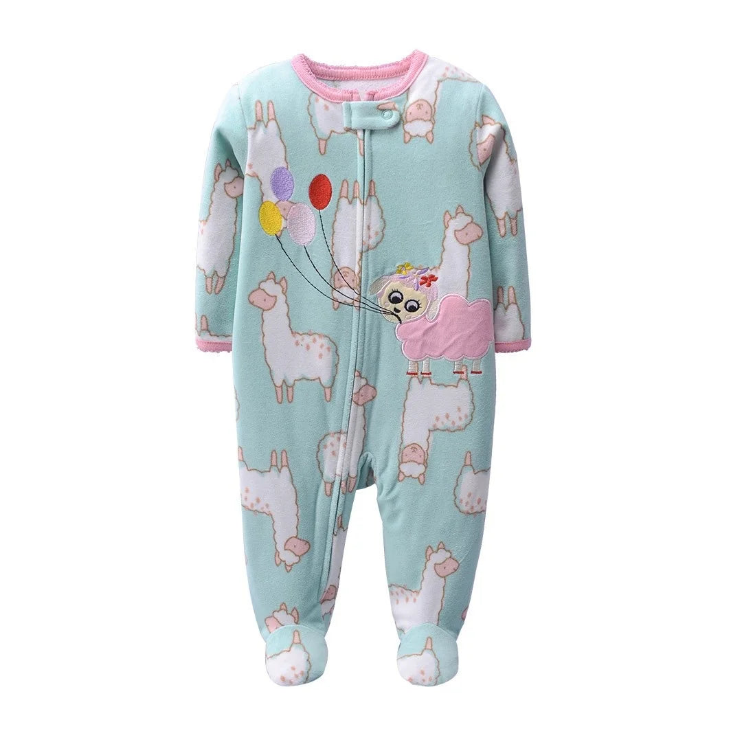 Pajamas Zipper Onesie - Warm Micro Fleece Baby Girl Romper 0-12 Months