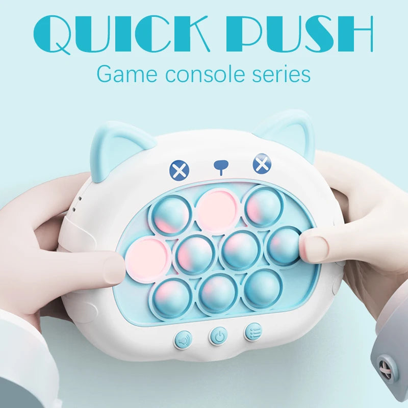 Fast Push Game Fidget Toys, Pop Bubble Handheld Games Light up Toy for Kids Teens Adults, Quick Push Sensory Gifts for Boy Girl, Pink Rabbit