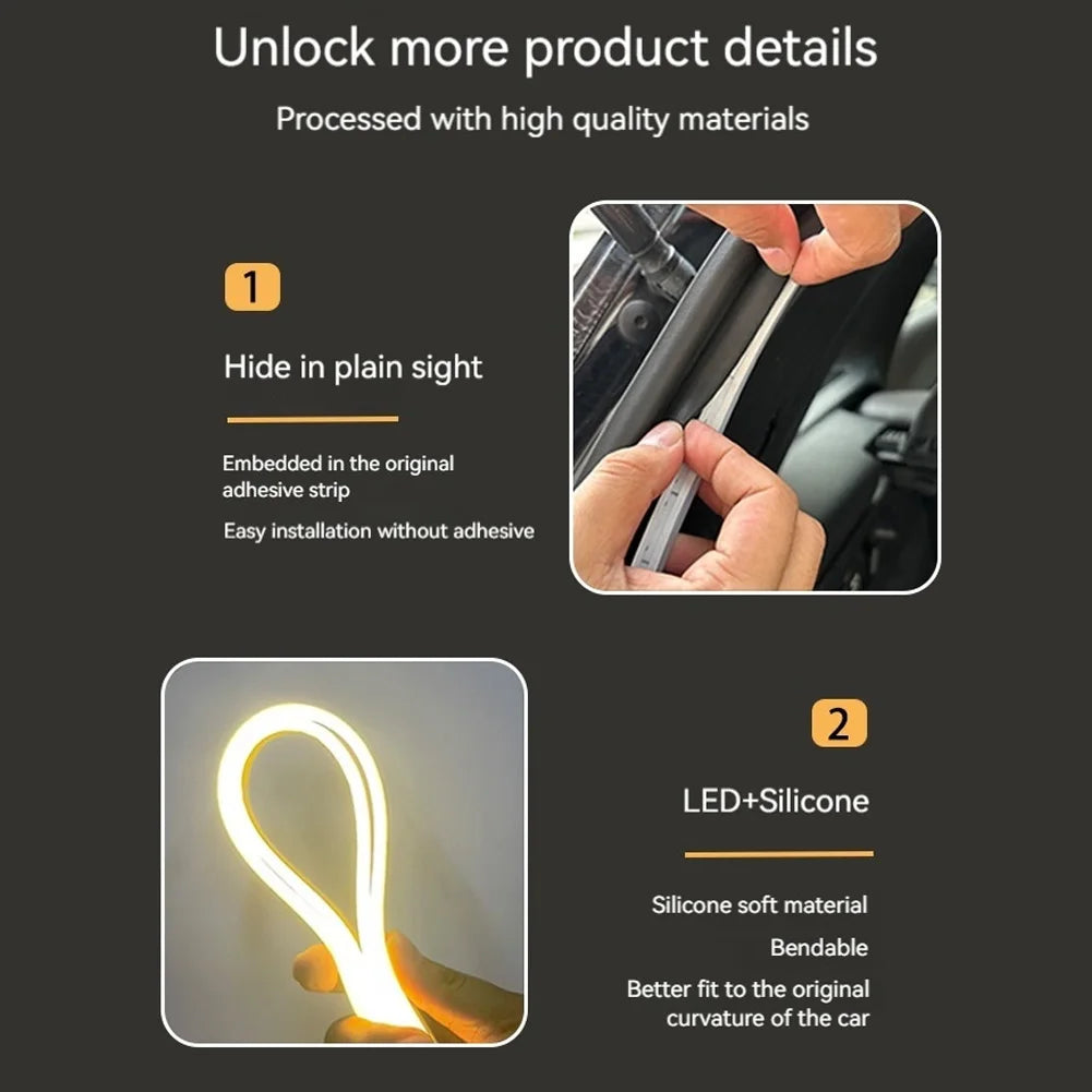 Car Trunk LED Strip Light, Silicone Flexible Cuttable Vehicle Ambient Lighting, Waterproof Interior Lamp Decoration