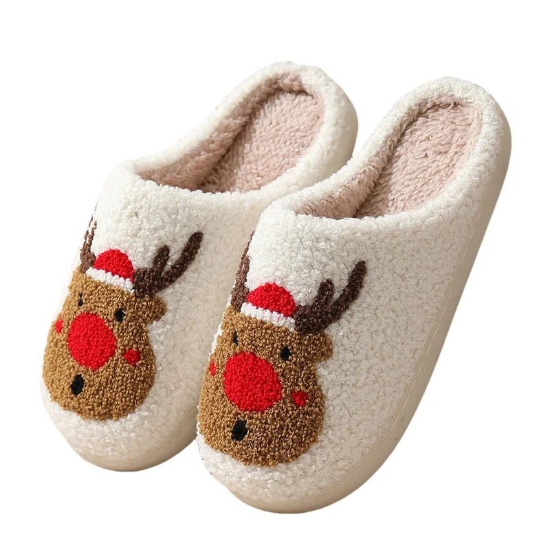 Christmas Fluffy Soft Cozy Bedroom Cartoon Plush Cute Slippers for Indoor Outdoor Use
