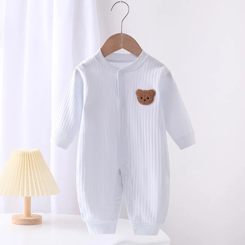 Baby Romper -Autumn Solid Color Cotton Bear Jumpsuit for Newborns 0-18