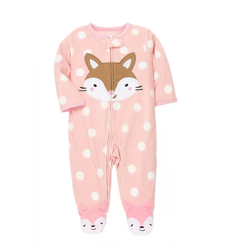 Pajamas Zipper Onesie - Warm Micro Fleece Baby Girl Romper 0-12 Months