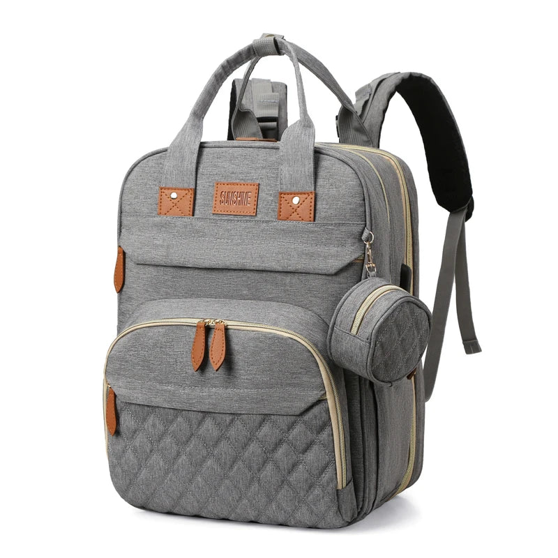 Mother and baby portable, folding bed bag large capacity, travel portable backpack diaper bag nursing bag