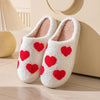 Soft plush cotton material of rainbow heart women’s home slippers