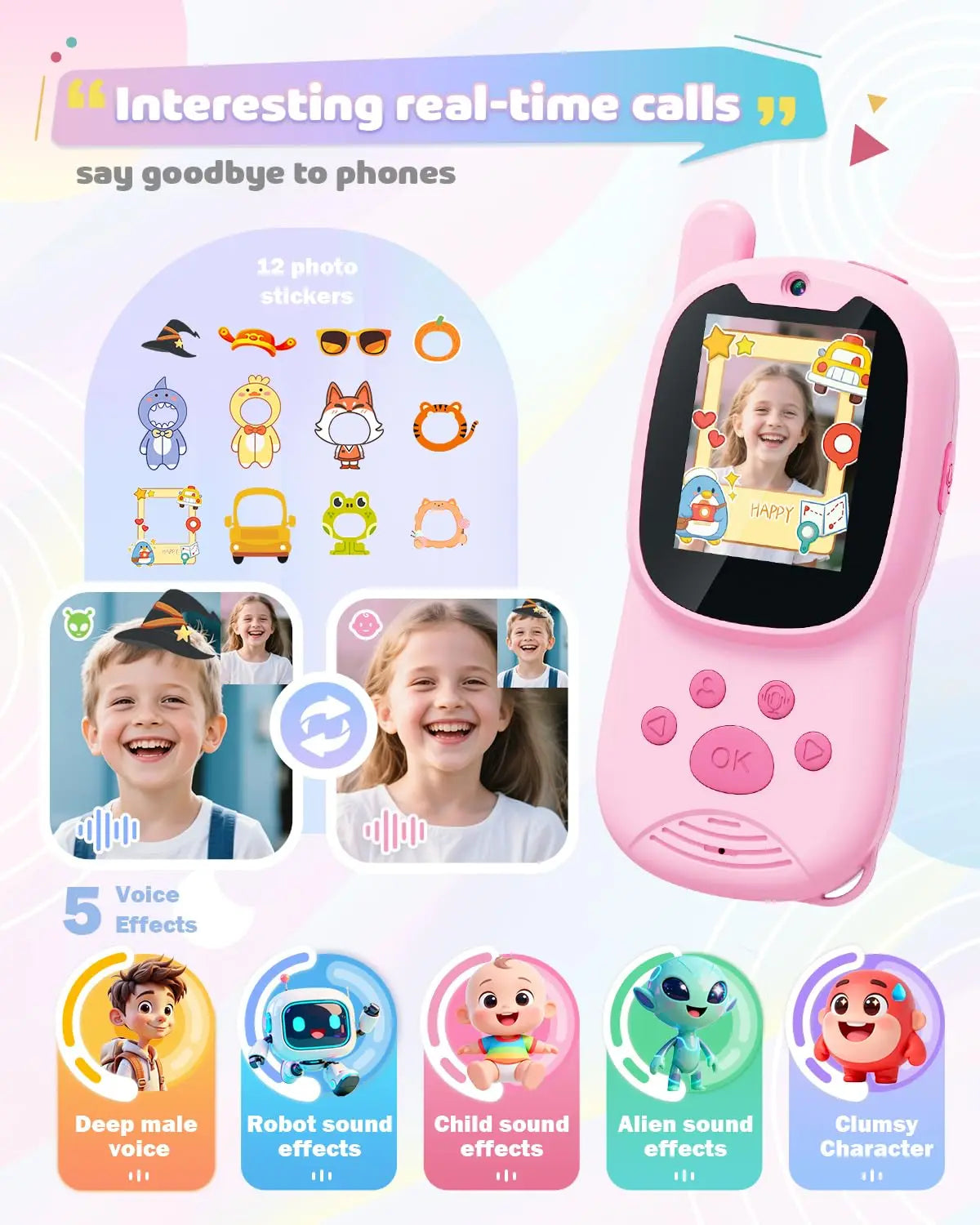 Video walkie talkies for kids,2 Pack Rechargeable Kids Walkie Talkies can send message,Christmas Birthday Gifts for kid Age 3-12