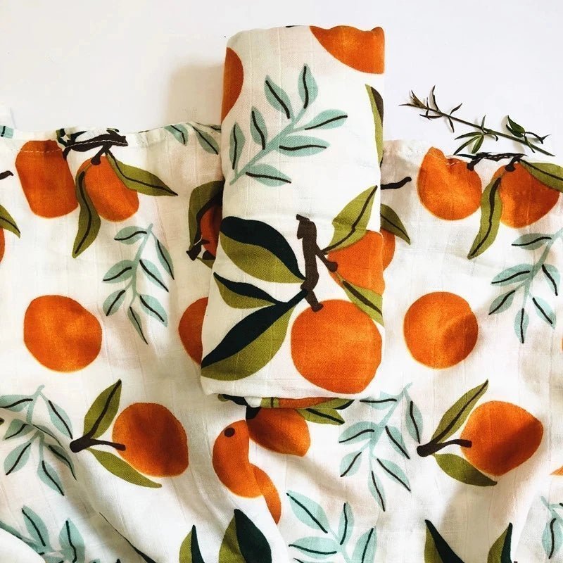 Printed Muslin Fabric Baby Blankets Wrap Eucalyptus Organic Cotton.