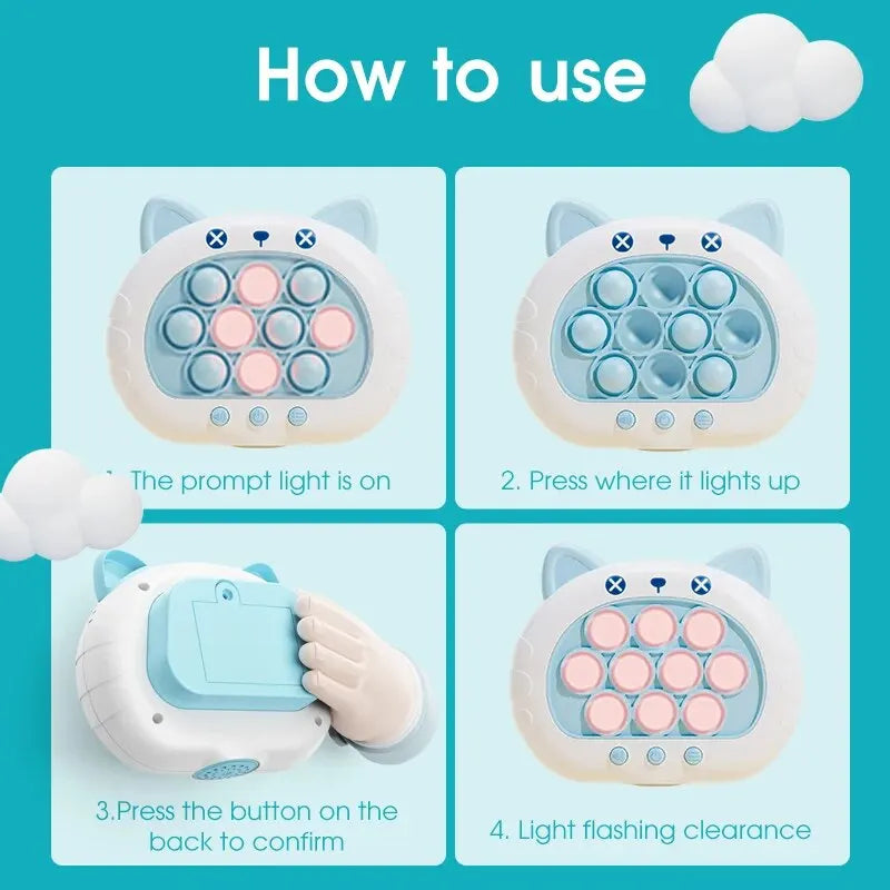 Fast Push Game Fidget Toys, Pop Bubble Handheld Games Light up Toy for Kids Teens Adults, Quick Push Sensory Gifts for Boy Girl, Pink Rabbit