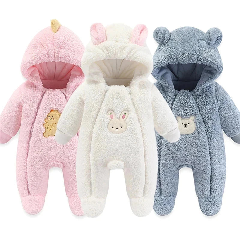 Baby Zipper Plush Winter Jumpsuit-Warm Infant Outfit for Cold Weather