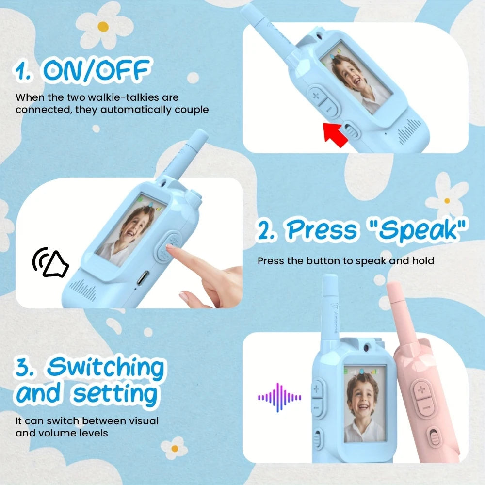 2PCS Video Walkie Talkie For Kids 2-inch HD Screen Rechargeable Toys for Indoor Camping Travel Birthday Gfits for Kids Ages 3-12