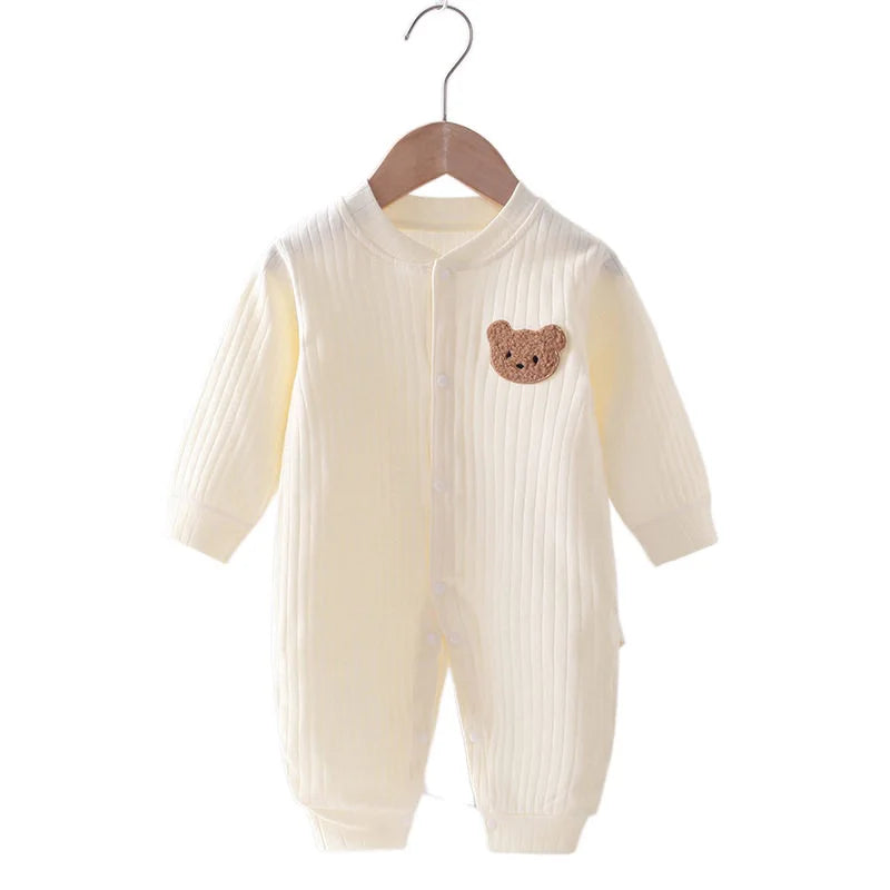 Baby Romper -Autumn Solid Color Cotton Bear Jumpsuit for Newborns 0-18