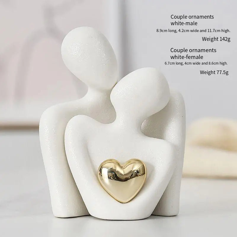 Hugging Couple Statue Ceramic Lover Figurine Home Decor Abstract Modern Sculpture