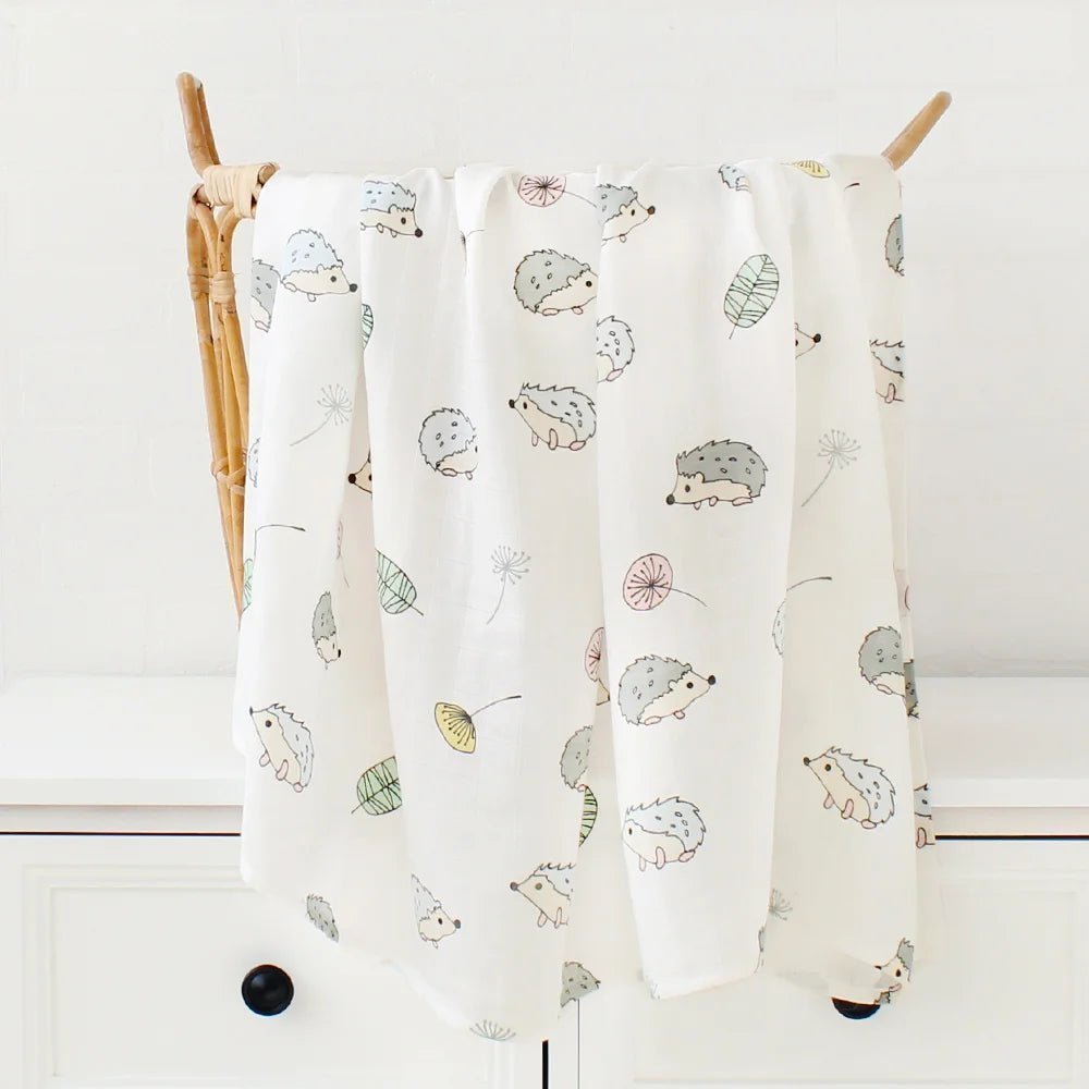 Printed Muslin Fabric Baby Blankets Wrap Eucalyptus Organic Cotton.