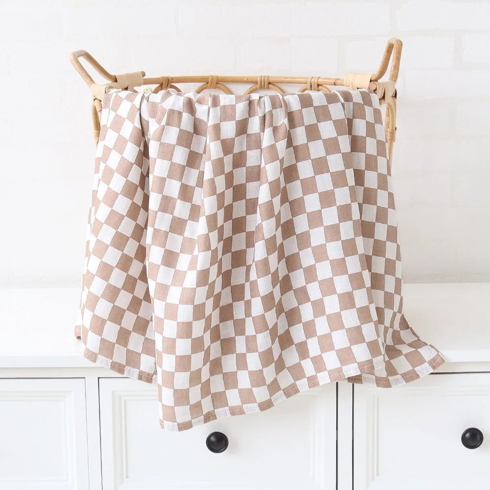 Printed Muslin Fabric Baby Blankets Wrap Eucalyptus Organic Cotton.